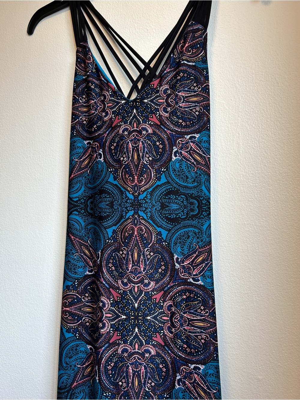 Strappy Paisley Print Maxi Dress in Teal and Navy